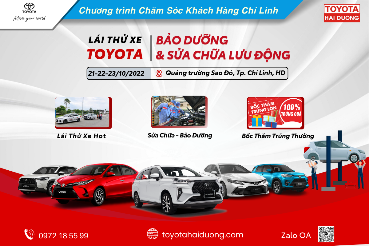 CHÍ LINH - LÁI THỬ XE - SỬA CHỮA & BẢO DƯỠNG LƯU ĐỘNG CÙNG TOYOTA HẢI DƯƠNG
