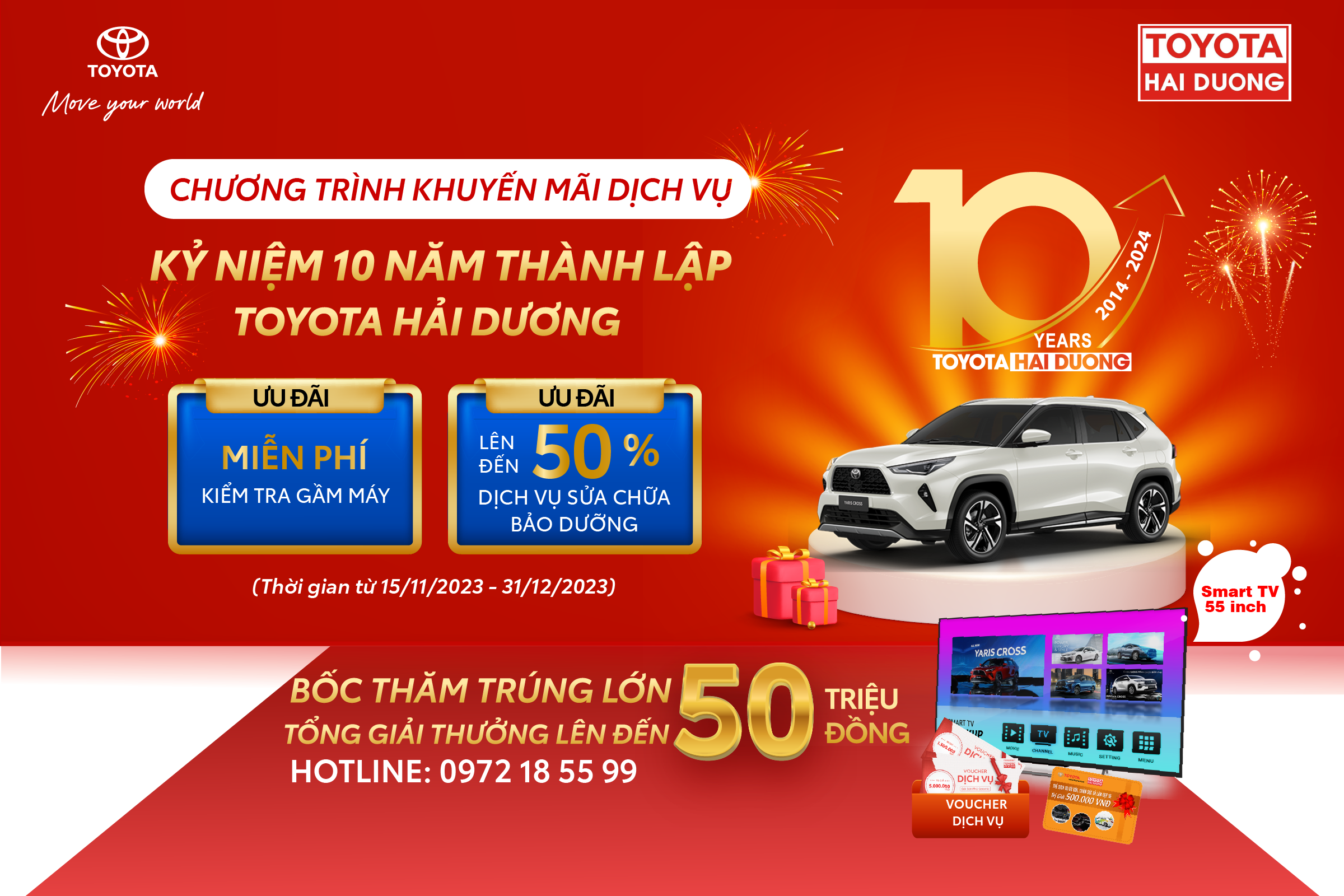 CHƯƠNG TRÌNH KHUYẾN MÃI DỊCH VỤ "KỶ NIỆM 10 NĂM THÀNH LẬP TOYOTA HẢI DƯƠNG"