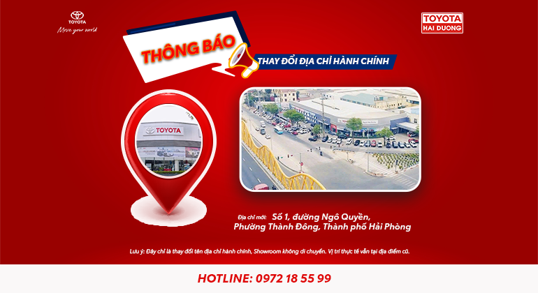 THÔNG BÁO THAY ĐỔI ĐỊA CHỈ HÀNH CHÍNH – TOYOTA HẢI DƯƠNG