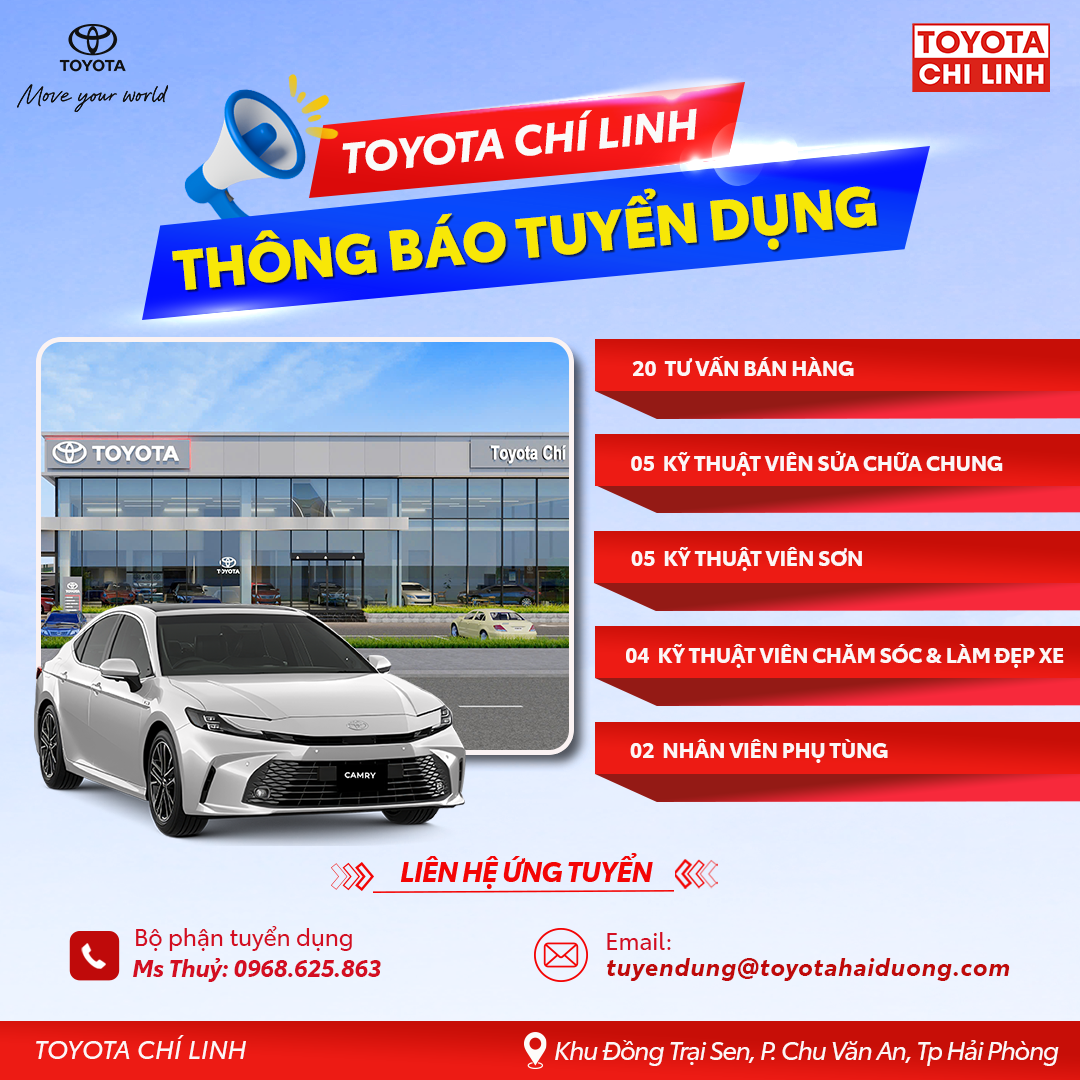 TOYOTA HẢI DƯƠNG TUYỂN DỤNG CHO DỰ ÁN MỚI – TOYOTA CHÍ LINH