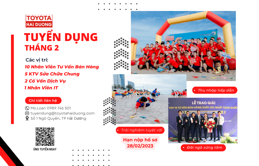TOYOTA HẢI DƯƠNG TUYỂN DỤNG THÁNG 02/2023