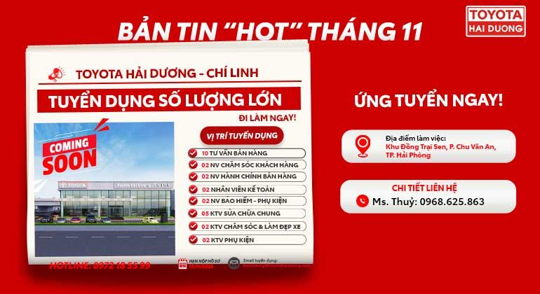 TOYOTA HẢI DƯƠNG TUYỂN DỤNG THÁNG 11 CHO DỰ ÁN MỚI – TOYOTA CHÍ LINH